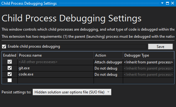 Child Debug Settings Child Debug Settings